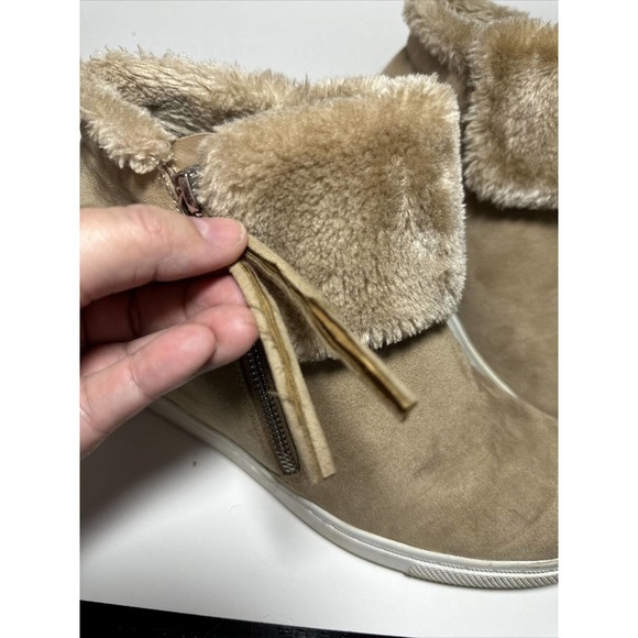 Sofft Tan Faux Suede Fur Trim‎ Wedge Ankle Booties Fashion Comfort Shoes - Picture 12 of 12